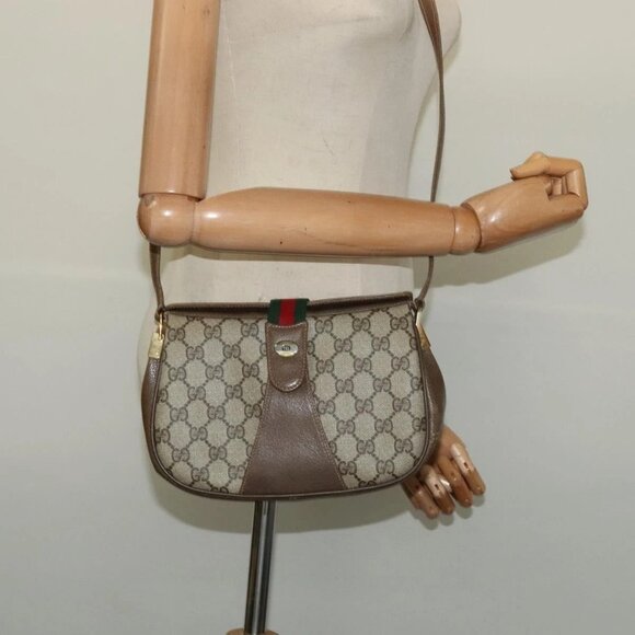 GUCCI GG Supreme Web Sherry Line Bag PVC Beige Gold - Picture 1 of 15